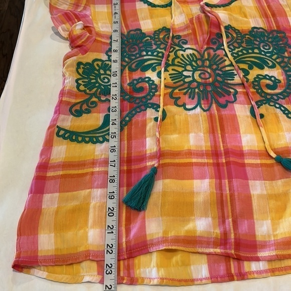 THML - Anthropologie Blouse Top Size S Teal Embroidered Top lightweight Colorful - Picture 13 of 16